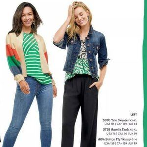 NWOT CAbi Small Trio Colorblock Cardigan Sweater w/Red, Green Blue Retails $114